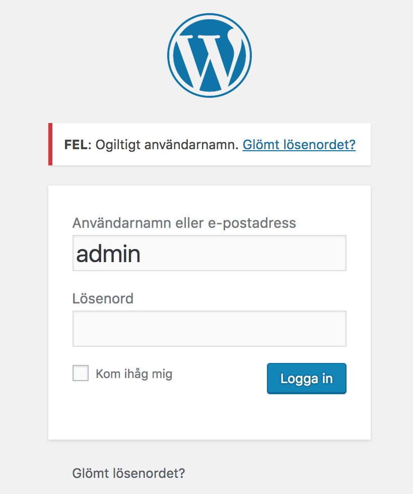 wordpress fel lösenord